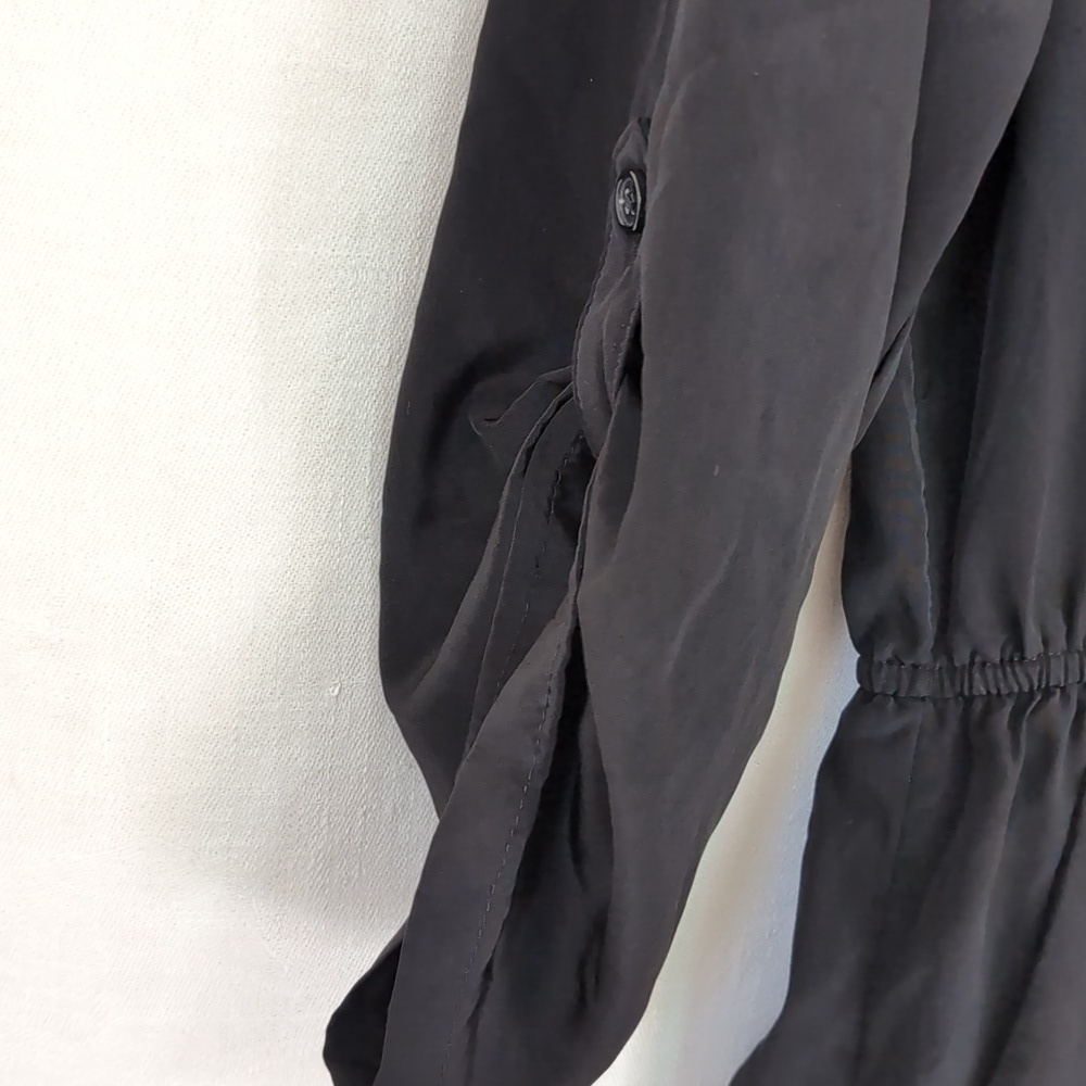 Old Navy Black Cinched Waist Shirt Dress 3/4 Sleeve Size Medium Petite - Picture 5 of 6